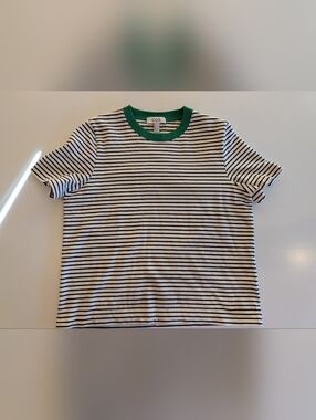 COS Clean Cut Tee Shirt Green Black Ivory Striped Medium Like New EUC